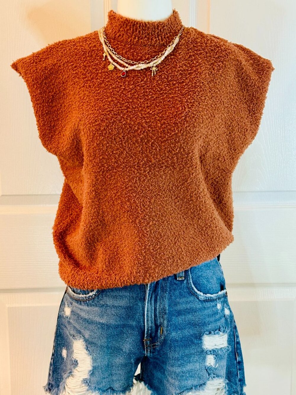 SHEIN Cozy Fuzzy Mock Neck Sweater Vest | Rust Orange | Size S or 4